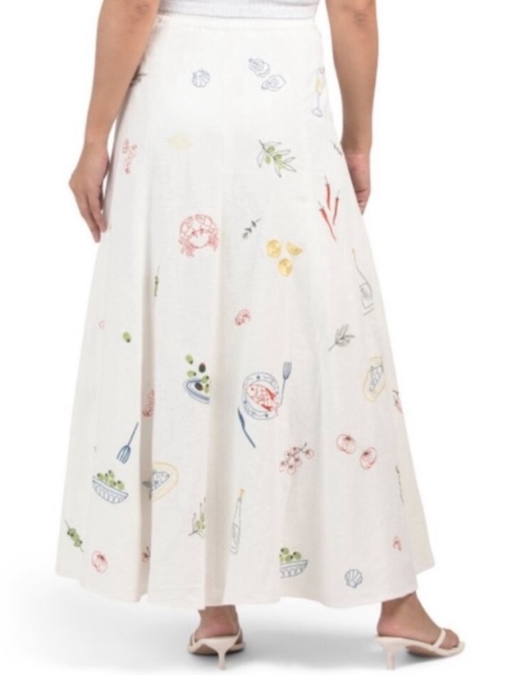 Caroline Constas Seafood Olives Fish Wine Embroidered White Linen Blend Skirt - Picture 6 of 17